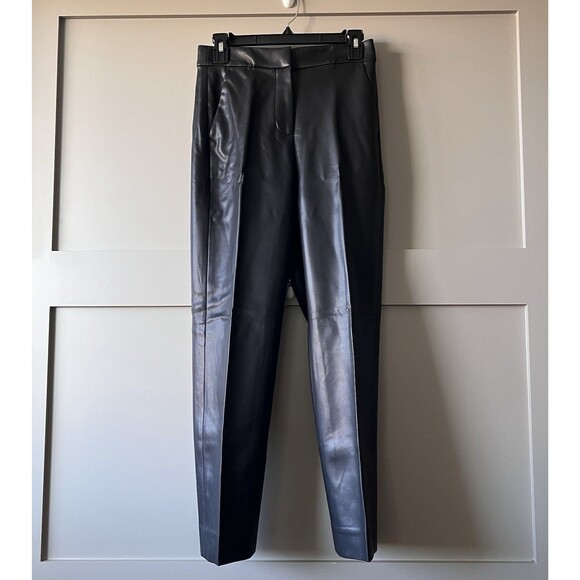 J. Crew Kate Faux Leather Straight Leg Pants Women Sz 0 Black Mid Rise NEW *FLAW - Picture 1 of 16
